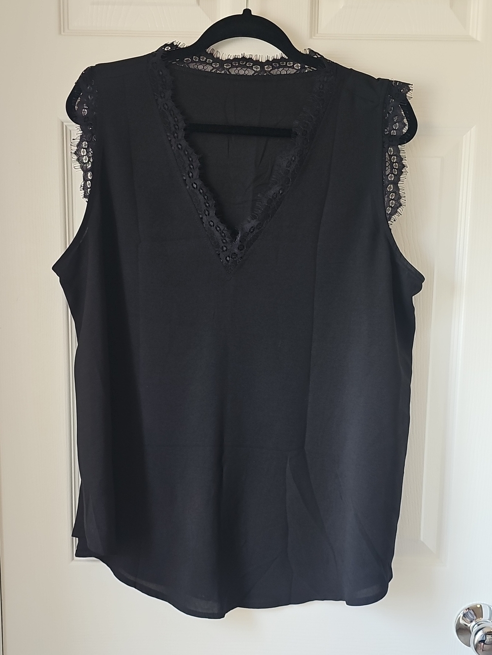 Amazon Black Lace-Trim V-Neck Sleeveless Tank